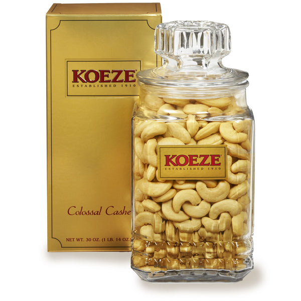 Koeze's Colossal Cashews Large Glass Jar (30 oz. Canister) #32955