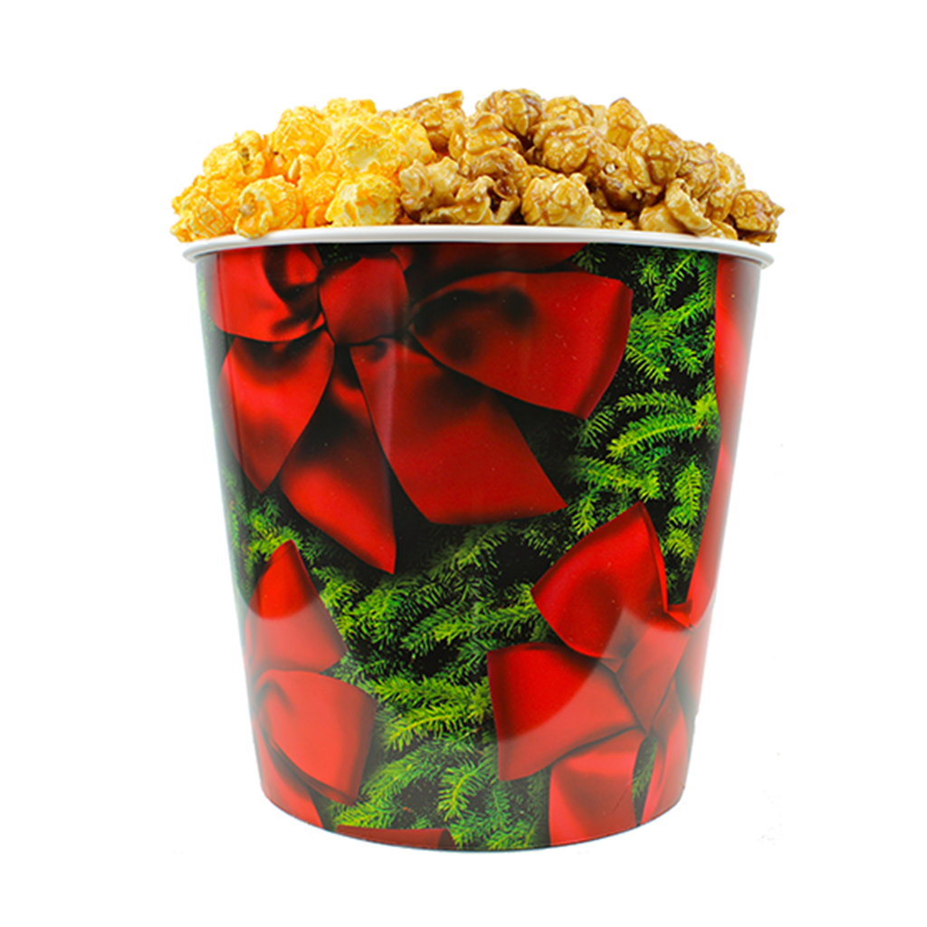 Woody's Popcorn - Caramel & Cheddar Mixed Popcorn  - 1 Gallon Snowman or Red Plastic Bucket